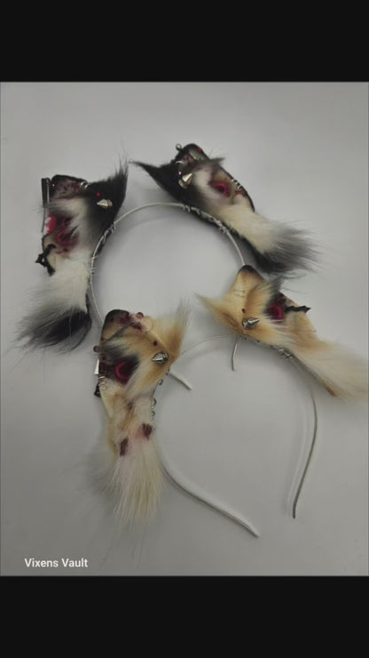 Ready to Ship - Black Heart Eye Kitten Ears