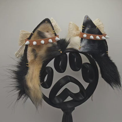 🖤🕯️🕸️ Leather & Lace Split Dye Chow Chow Ears 🕸️🕯️🖤