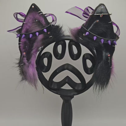 🖤💜🐺 Leather & Amethyst Shephard Ears 🐺💜🖤