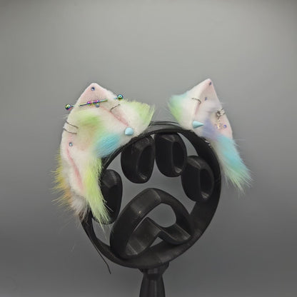 🌈🐈‍⬛Oreilles de chat arc-en-ciel pastel blanc 🐈‍⬛🌈