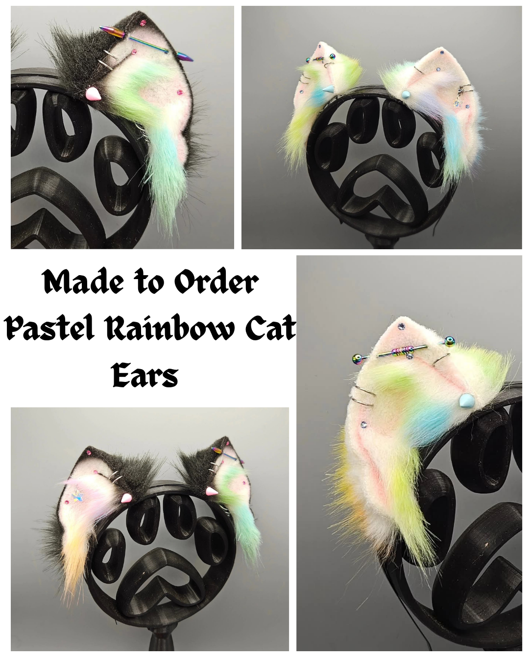 Auf Bestellung gefertigte Pastell-Regenbogen-Katzenohren (Beschreibung lesen)