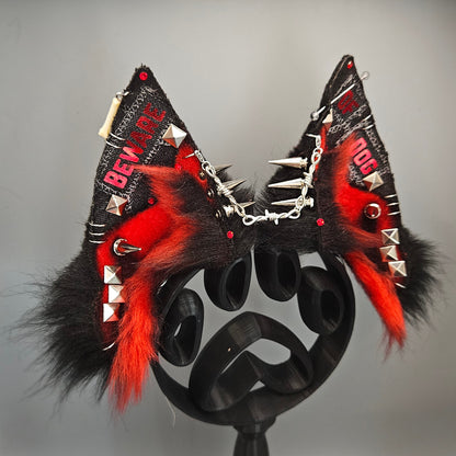 🖤❤️🐾 Pointed Pup “Beware of Dog” Battle Jacket Ears 🐾❤️🖤