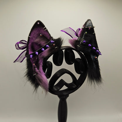 🖤💜🐺 Leather & Amethyst Shephard Ears 🐺💜🖤