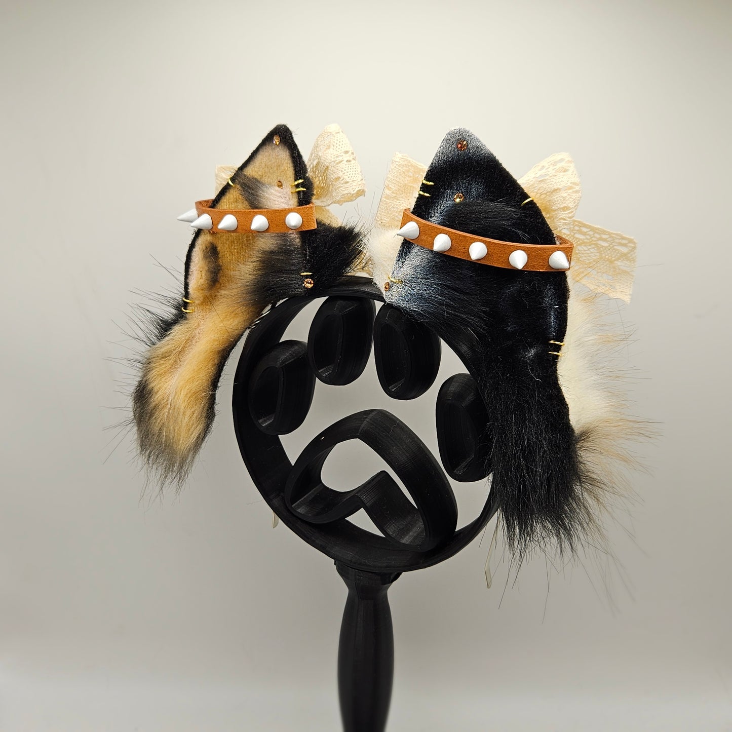 🖤🕯️🕸️ Leather & Lace Split Dye Chow Chow Ears 🕸️🕯️🖤