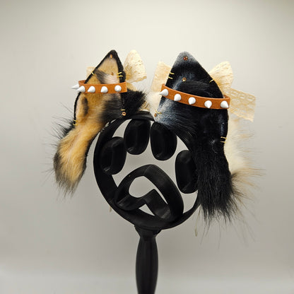 🖤🕯️🕸️ Leather & Lace Split Dye Chow Chow Ears 🕸️🕯️🖤