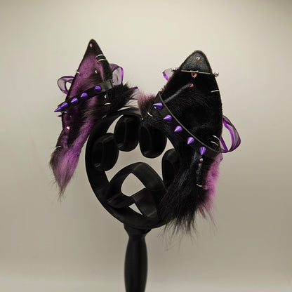 🖤💜🐺 Leather & Amethyst Shephard Ears 🐺💜🖤