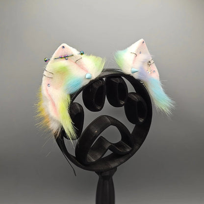 🌈🐈‍⬛Oreilles de chat arc-en-ciel pastel blanc 🐈‍⬛🌈