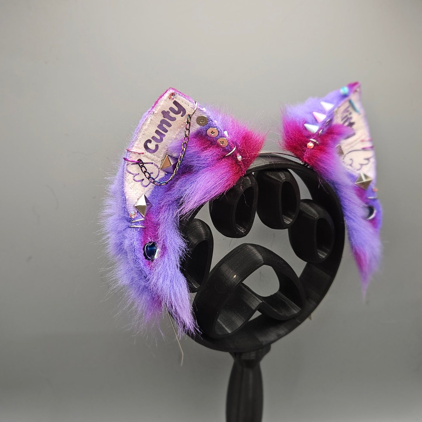 🤍💖 “CUNTY KITTY” White Denim Battle Jacket Kitty Ears 💖🤍