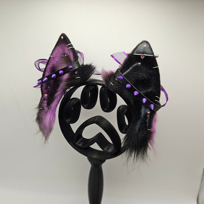 🖤💜🐺 Leather & Amethyst Shephard Ears 🐺💜🖤