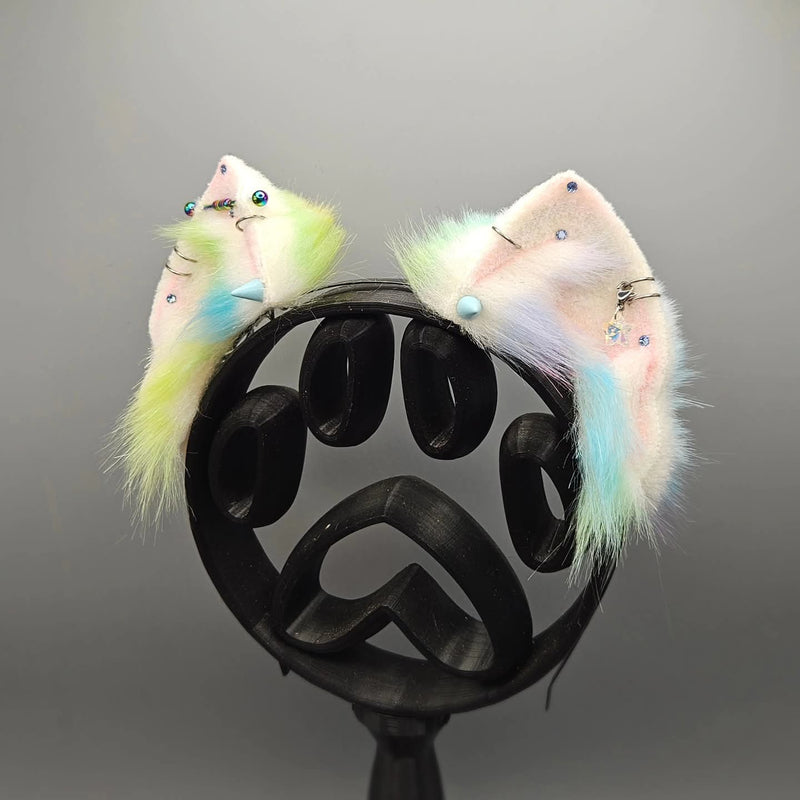 🌈🐈‍⬛Weiße Pastell-Regenbogen Katzenohren 🐈‍⬛🌈