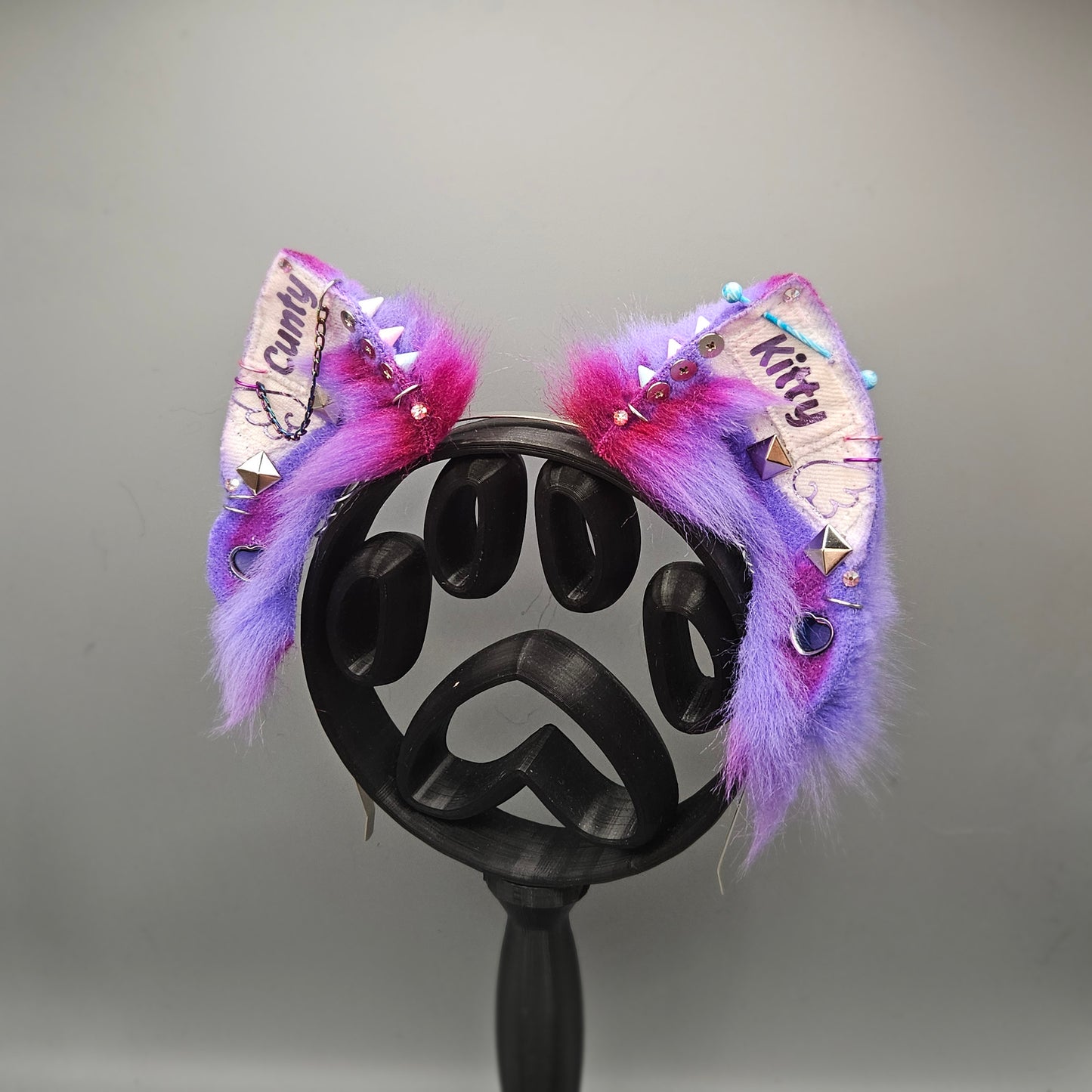 🤍💖 “CUNTY KITTY” White Denim Battle Jacket Kitty Ears 💖🤍