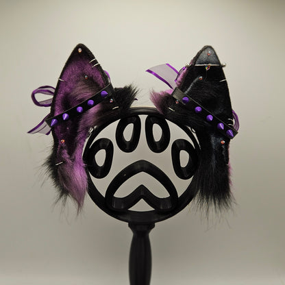 🖤💜🐺 Leather & Amethyst Shephard Ears 🐺💜🖤