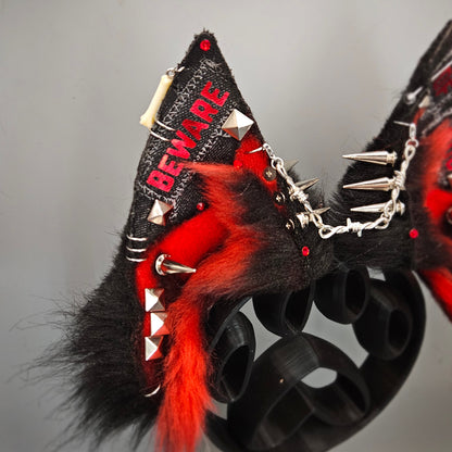 🖤❤️🐾 Pointed Pup “Beware of Dog” Battle Jacket Ears 🐾❤️🖤