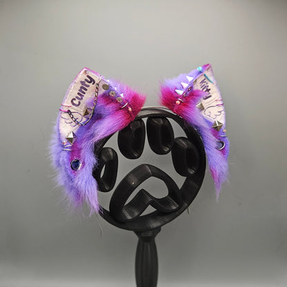 🤍💖 “CUNTY KITTY” White Denim Battle Jacket Kitty Ears 💖🤍