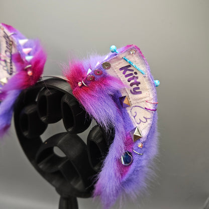 🤍💖 “CUNTY KITTY” White Denim Battle Jacket Kitty Ears 💖🤍