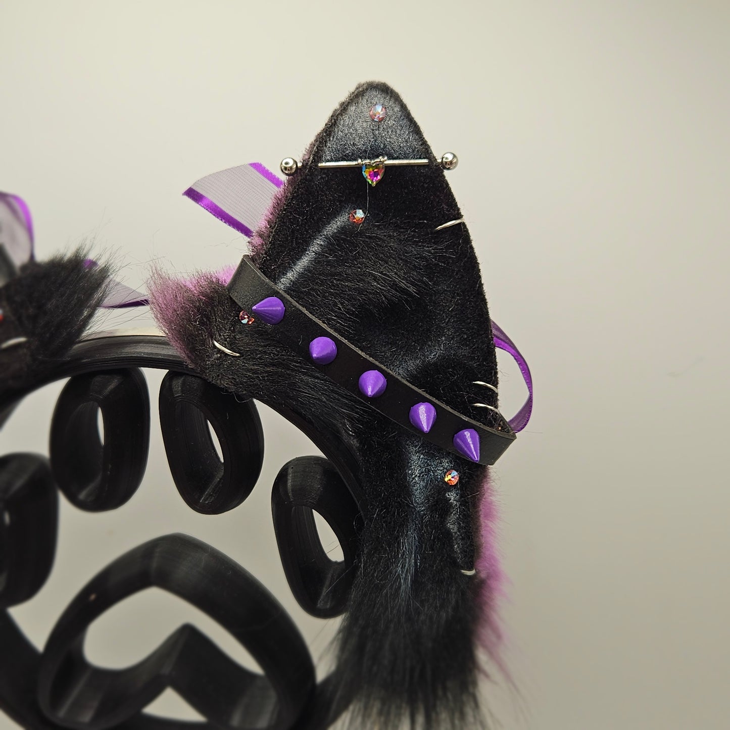 🖤💜🐺 Leather & Amethyst Shephard Ears 🐺💜🖤