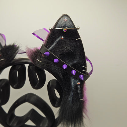 🖤💜🐺 Leather & Amethyst Shephard Ears 🐺💜🖤