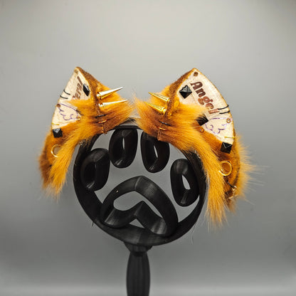 🤍🧡 “FERAL ANGEL” White Denim Battle Jacket Kitty Ears 🧡🤍
