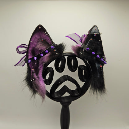🖤💜🐺 Leather & Amethyst Shephard Ears 🐺💜🖤