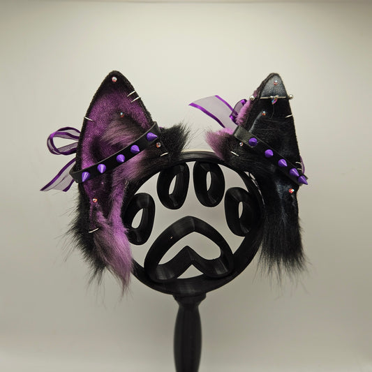 🖤💜🐺 Leather & Amethyst Shephard Ears 🐺💜🖤